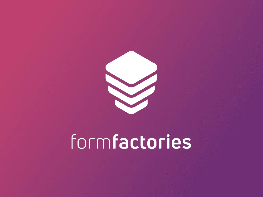 The Formfactories logo, a white stacked-layers mark and wordmark, on a magenta-to-purple gradient