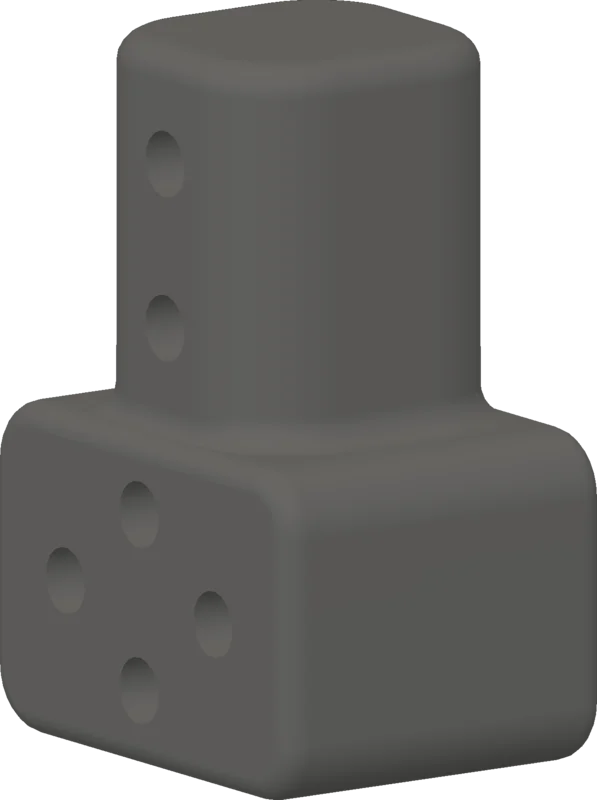 CAD render of the ankle block, a stepped square boss