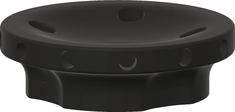CAD render of the cradle, a shallow round dish with bolt bosses