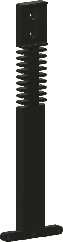 CAD render of the knee support, a slender ribbed upright